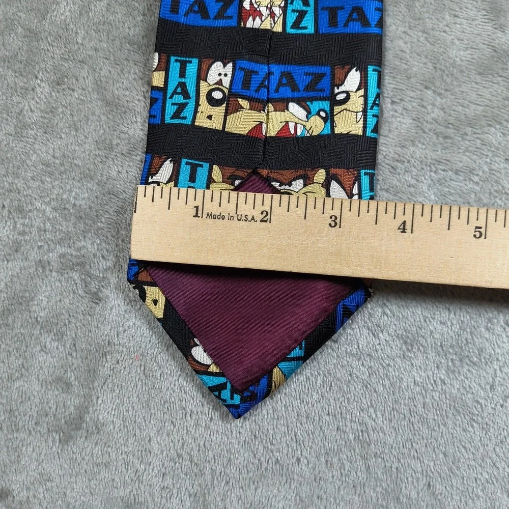 Vintage‎ Tazmanian Devil Tie Mens Black Blue Silk Made Korea 90s Warner Bros New